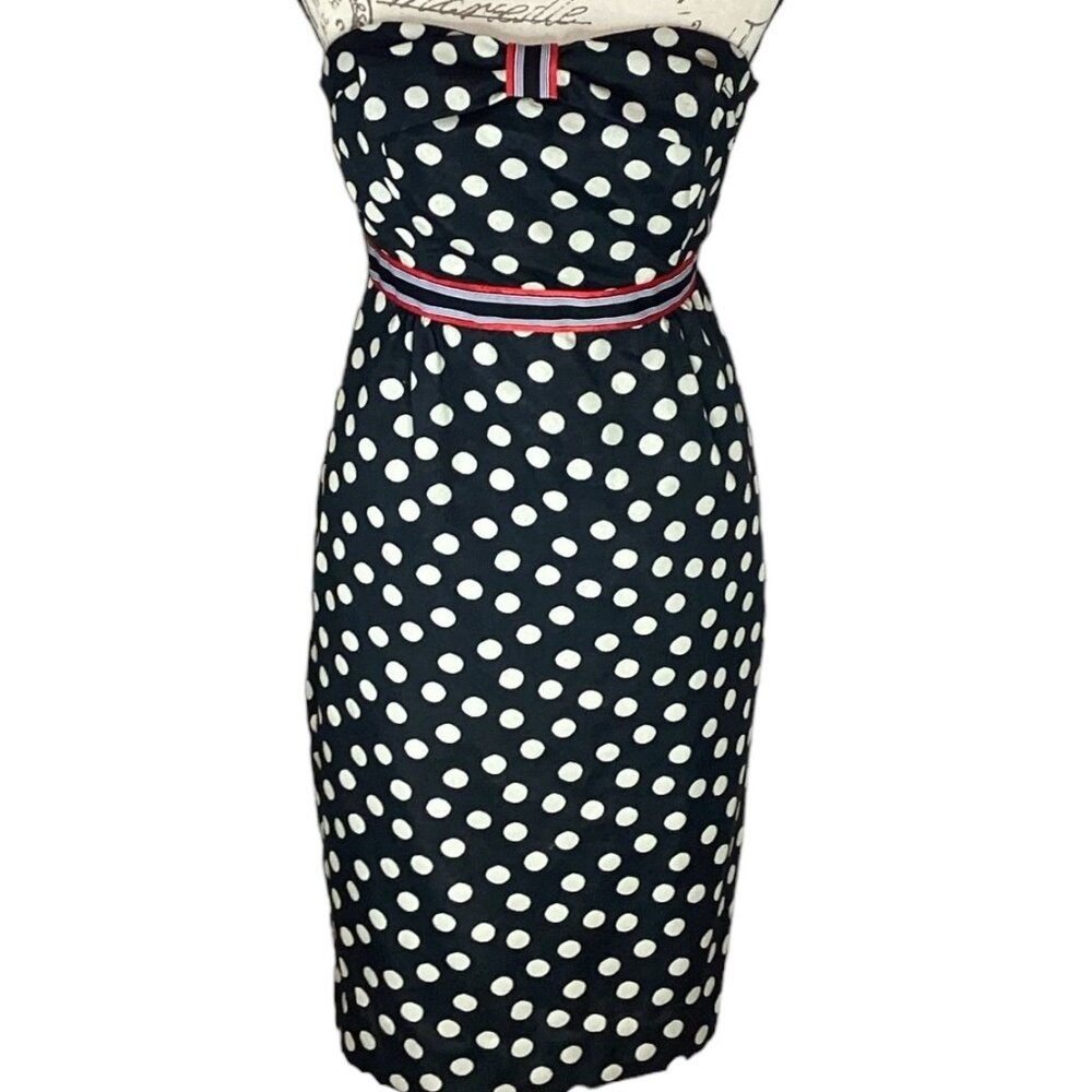 Strapless Navy and Cream Polka dot Short Dress